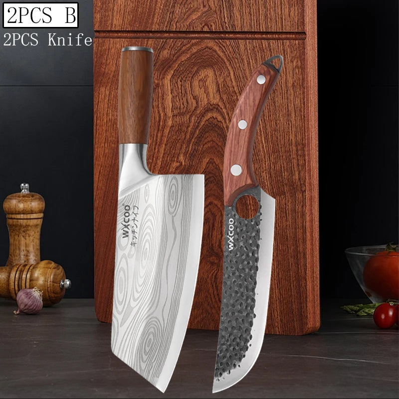 WXCOO Japanese Chef Knife – Forged Stainless Steel Santoku Set Kitchen Knife Set Axl 2PCS B