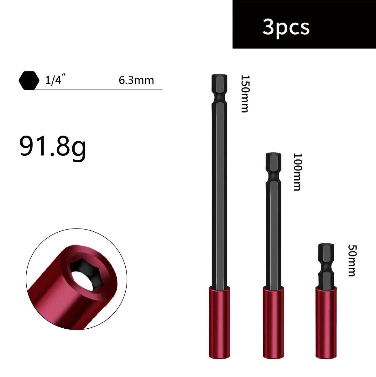 1/4" Hex Shank Screwdriver Bit Extension Bar Set – 3 or 5 Pcs Bit Extension Bar Axl 50-60-100mm China Mainland