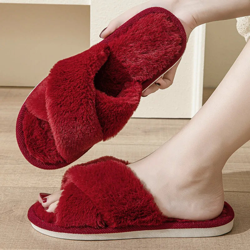 Women's Fuzzy Open Toe House Slippers – Soft Plush Terry Cloth Women's House Slippers Axl Burgundy 40-41