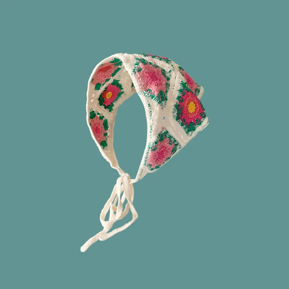 Women's Crochet Triangle Headband – Floral Beach Turban Crochet Headband Axl Style 8