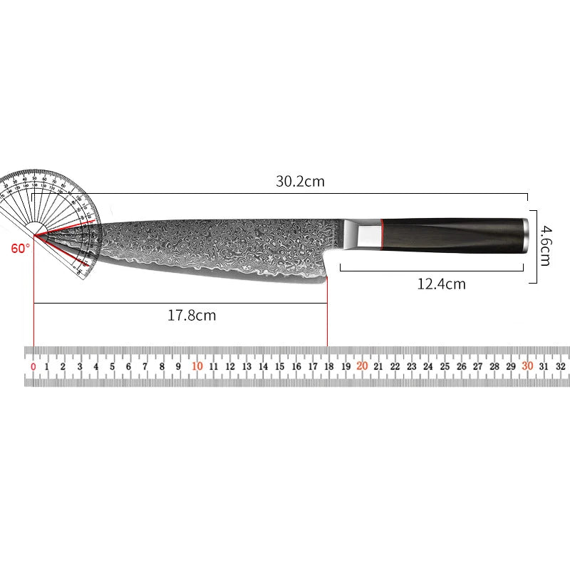Damascus Chef's Knife – Japanese Style, 17.5cm Wood Handle Damascus Chef's Knife Axl