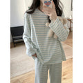Women's Striped Pajama Set – Loose 2-Piece Casual Homewear Women's Pajama Set Axl blue-2 One Size