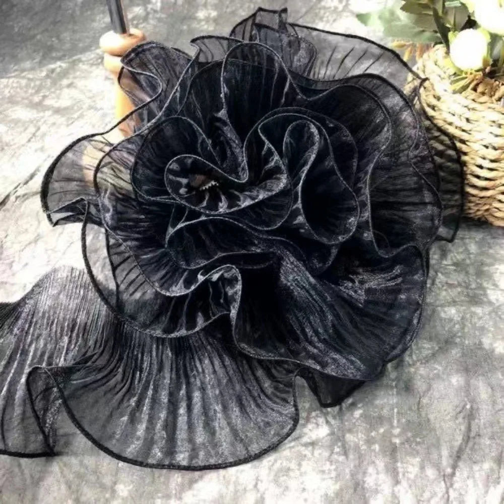 Gradient Pleated Lace Ribbon 1 Yard – 15cm Organza DIY Fabric Lace Fabric Trim Axl Black