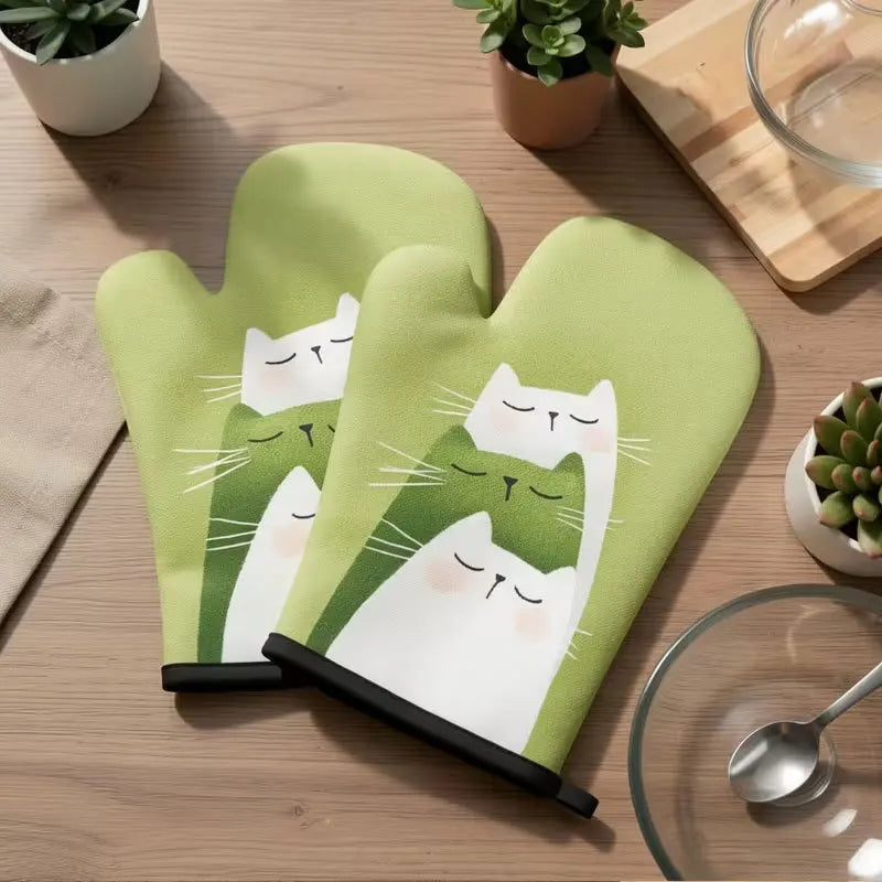 2-Pack Cat Oven Mitts – Heat Resistant Kitchen & BBQ Gloves Oven Mitts Axl