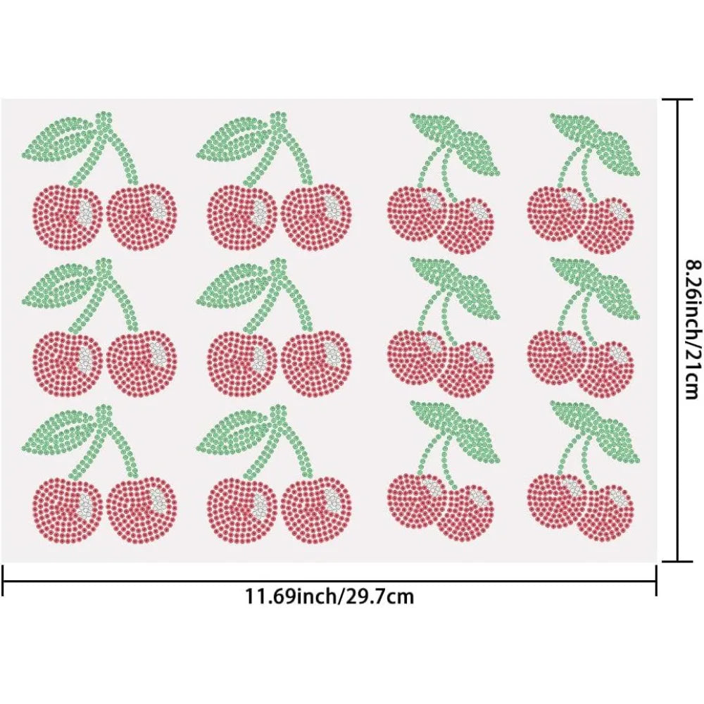 Cherry Rhinestone Iron-On Decals – 12pc Heat Transfer Bling Iron-On Rhinestone Patch Axl