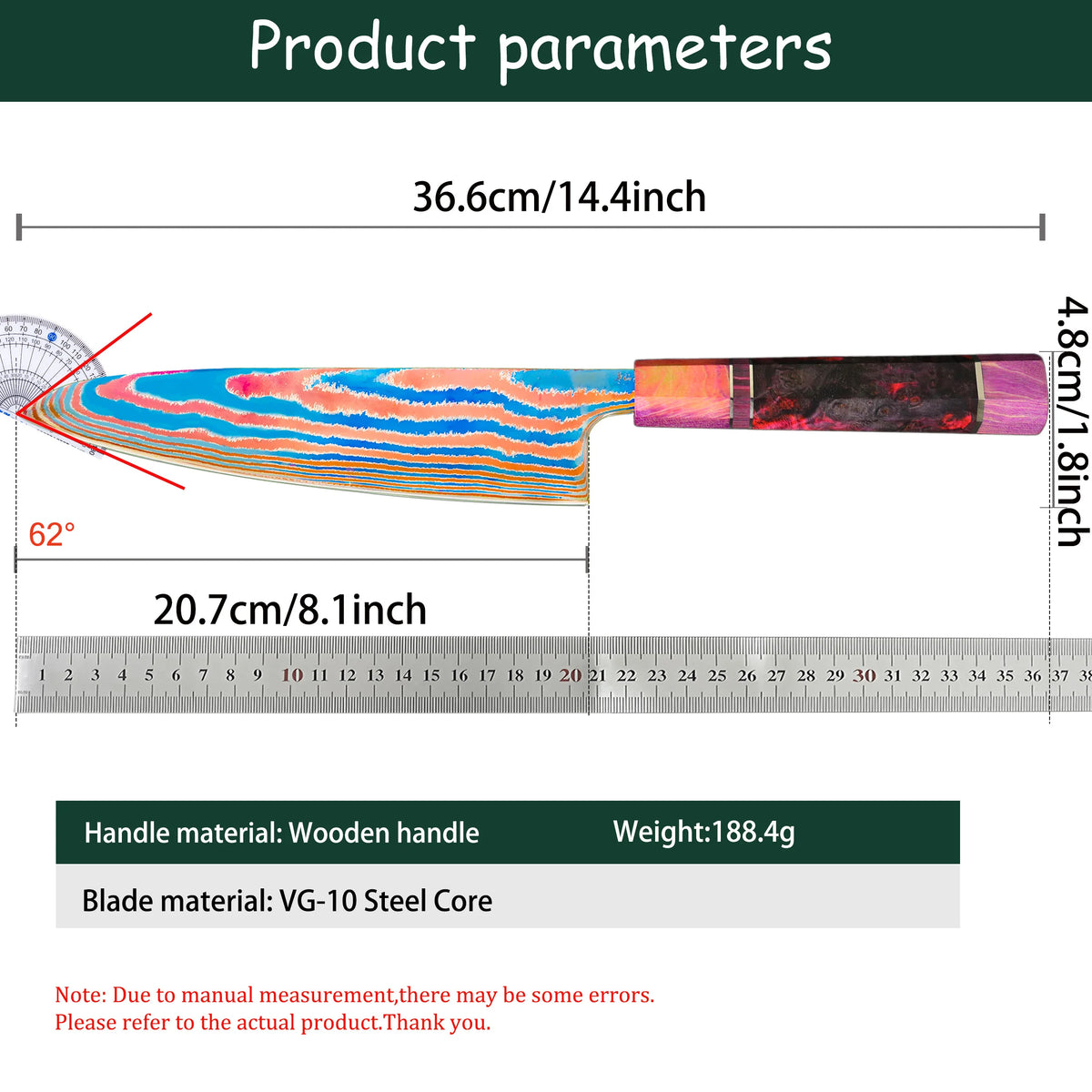 Damascus Titanium Chef Knife – Sashimi & Meat Slicer Damascus Chef Knife Axl