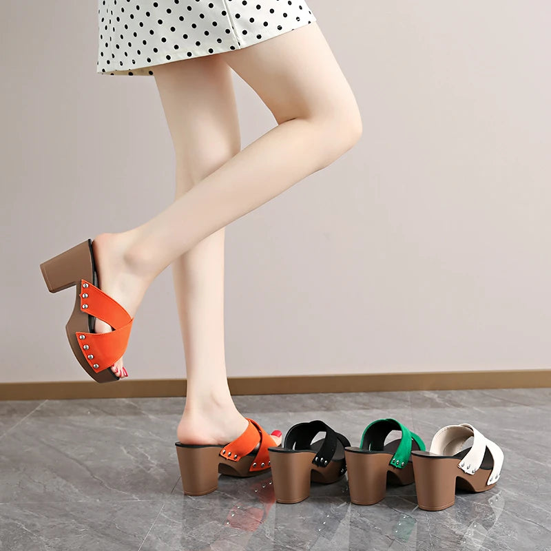 Women's Platform Sandals – Waterproof Square Heel Slides Platform Sandals Axl