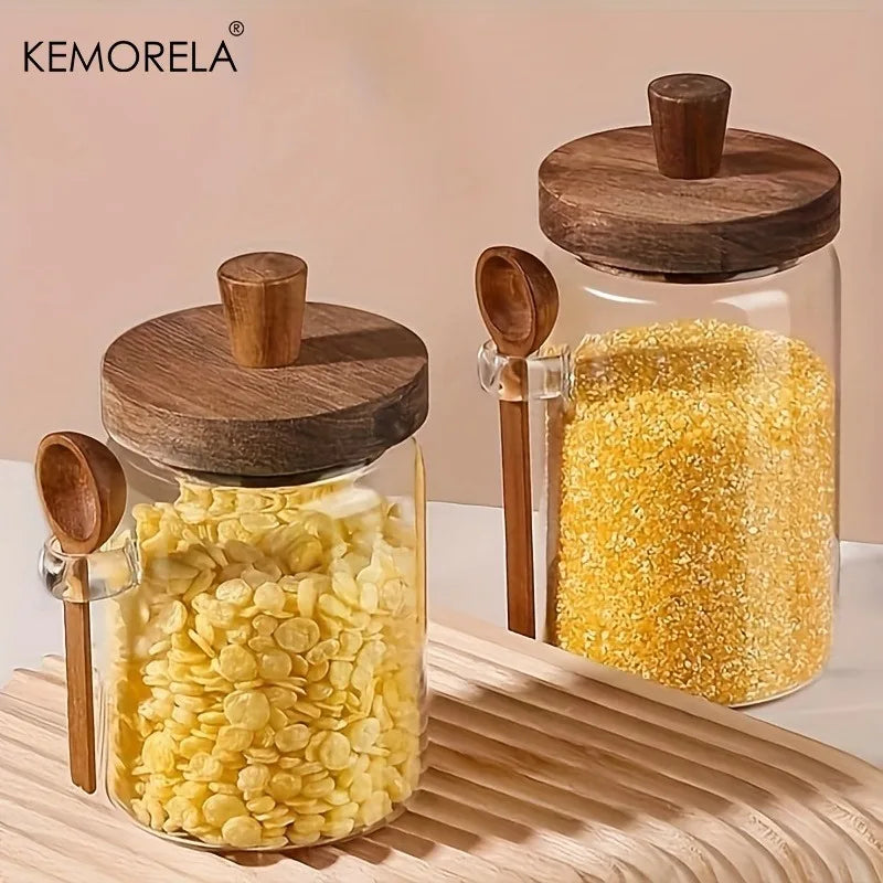 Glass Sealed Storage Jar with Spoon | Coffee, Spice & Grain Glass Storage Jar Axl