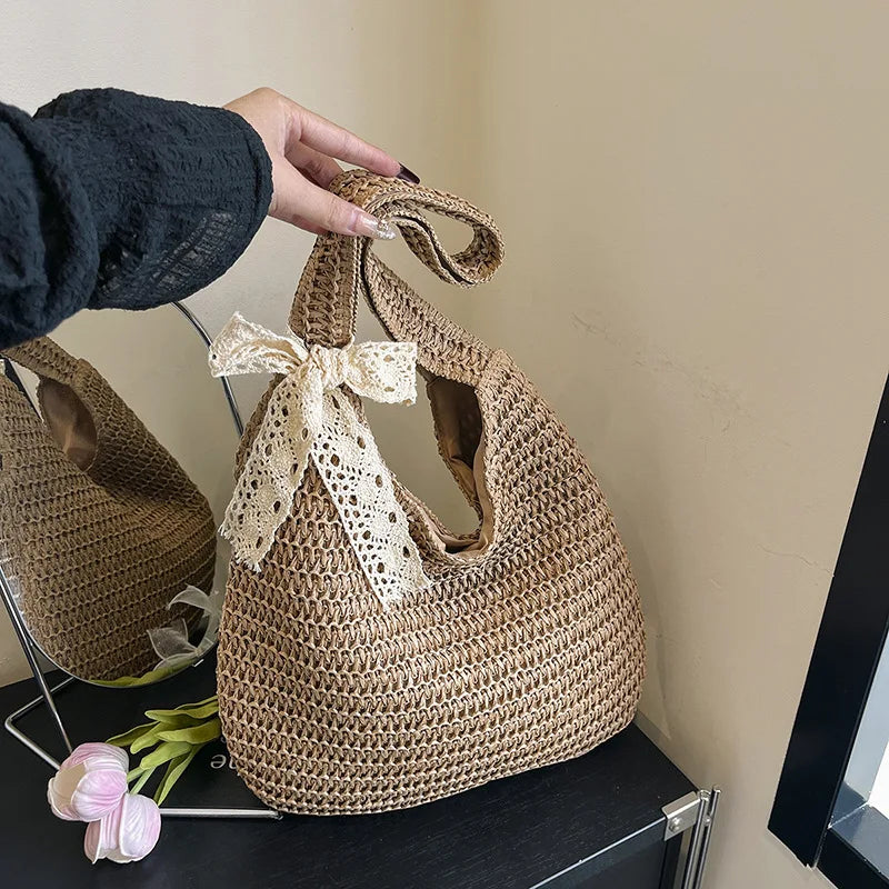 Women's Woven Straw Tote Bag – Large Beach Shoulder Handbag Straw Tote Bag Axl