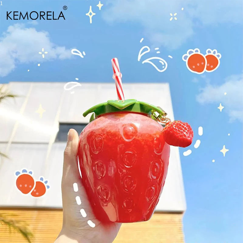 KEMORELA Strawberry Straw Water Bottle – Cute Clear Plastic Cup Straw Water Bottle Axl