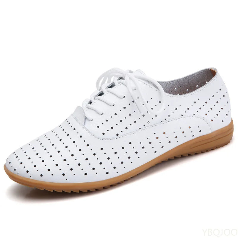 YBQJOO Women's Genuine Leather Pointed Toe Flat Loafers Women's Flat Loafers Axl WHITE 40