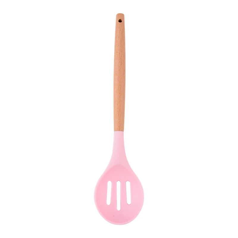 Silicone Skimmer Slotted Serving Spoon – Eco-Friendly Kitchen Tool Silicone Kitchen Utensil Axl Pink