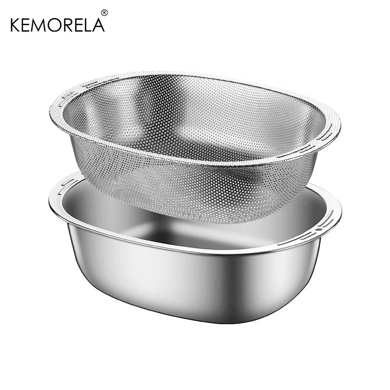 KEMORELA 304 Stainless Steel Rice Washing Basin & Colander Kitchen Colander Axl 2 in 1