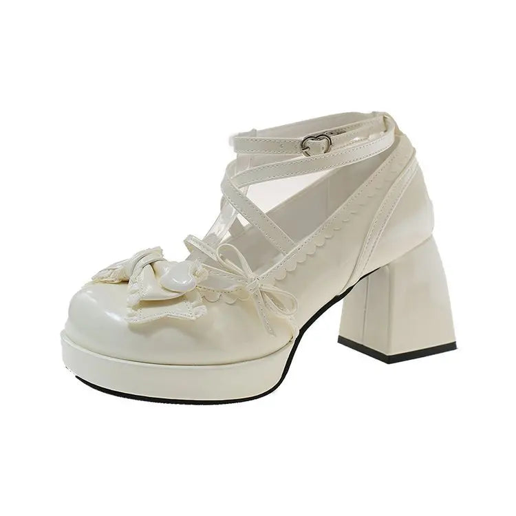 Women's Lolita Mary Jane Heels – Bow Buckle Chunky Sandals Mary Jane Heels Axl beige 41