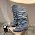 Pleated Blue Denim Chelsea Boots – Women's Square Heel Slip-On Women's Chelsea Boots Axl A-Blue women shoes 37