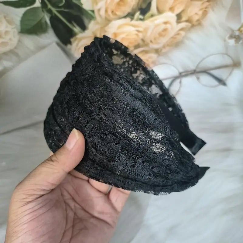 Flower Lace Mesh Wide Headband for Women – Korean Style Wide Lace Headband Axl