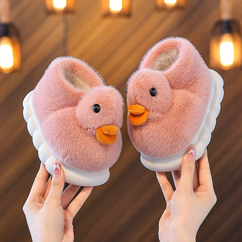 Kids Kawaii Duckling Fuzzy Slippers – Warm Winter Fur Slides Kids Fuzzy Slippers Axl