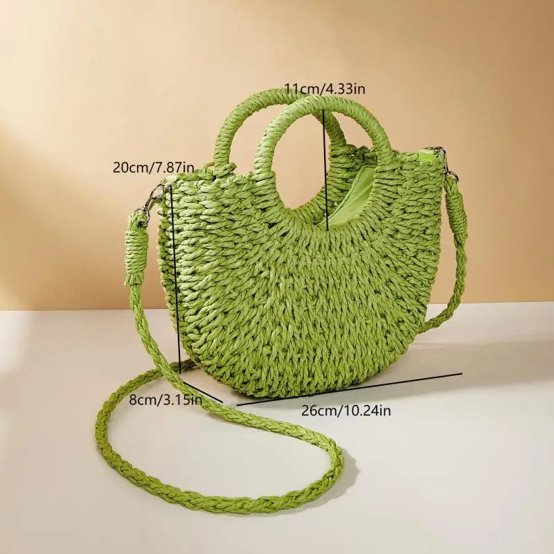 Handwoven Straw Half-Moon Beach Bag | Women's Crossbody Straw Beach Bag Axl