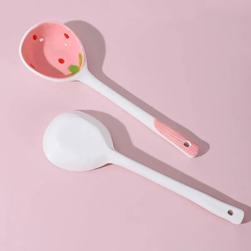 KEMORELA Strawberry Ceramic Long Handle Spoon – Korean Design Ceramic Spoon Axl
