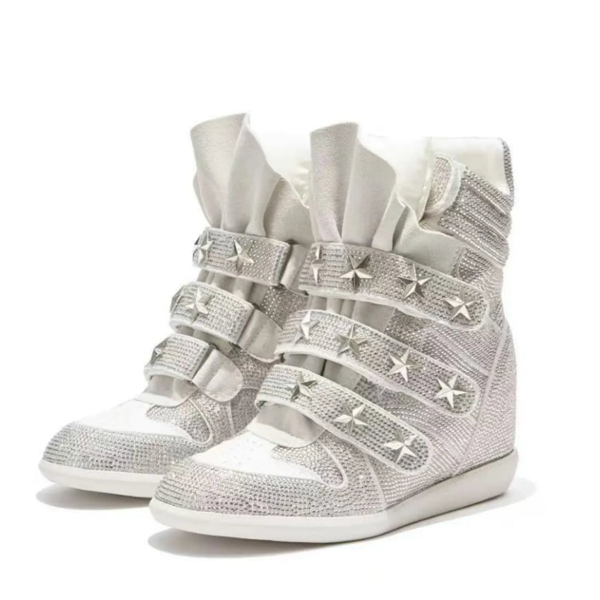 Women's Rhinestone Ankle Boots – Luxury Genuine Leather Platform Ankle Boots Axl silver 40