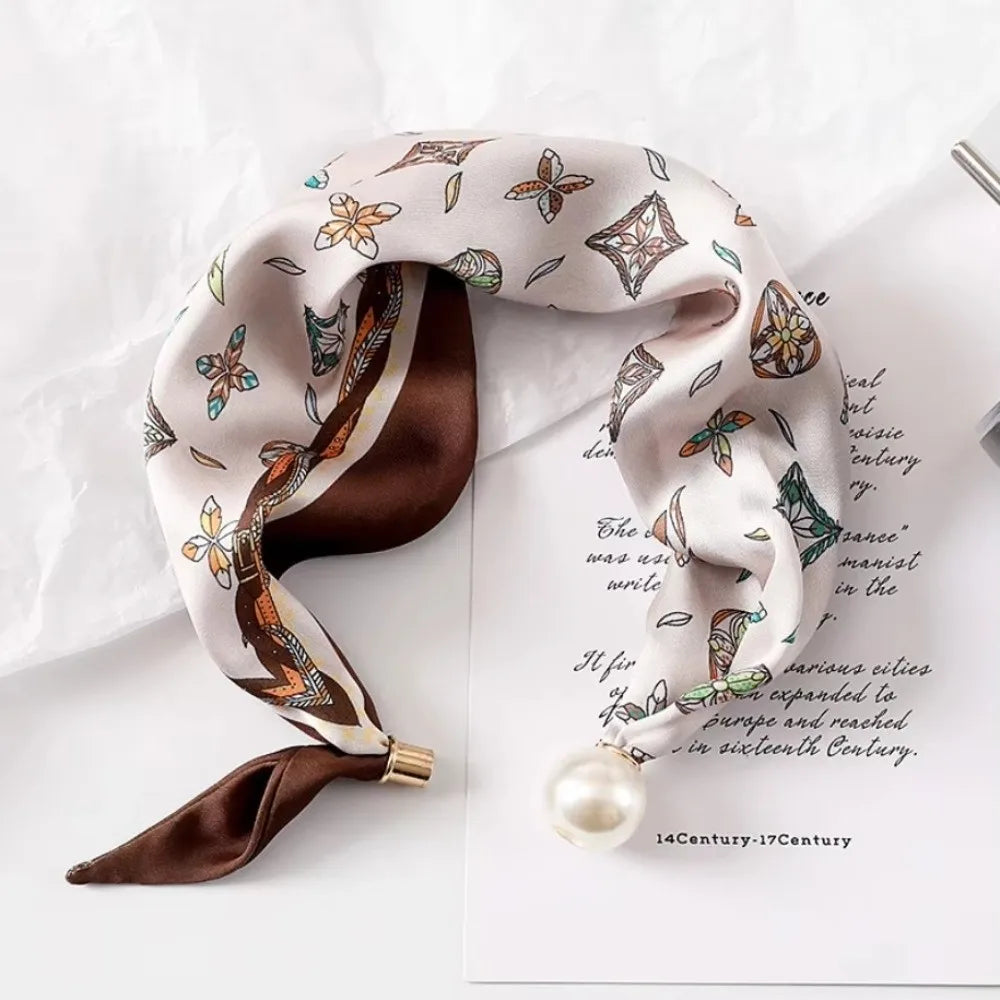 Women's Printed Polyester Scarf – Pearl & Magnetic Buckle Fashion Scarf Axl