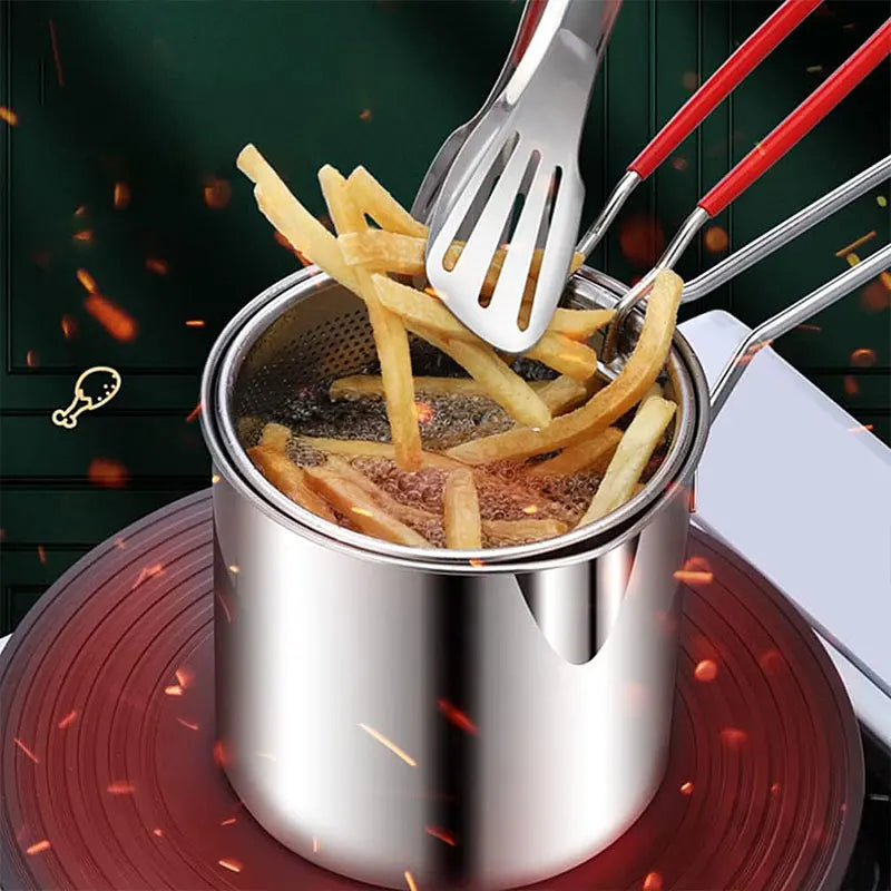 Stainless Steel Deep Fryer Pot with Strainer – Japanese Tempura Deep Fryer Pot Axl