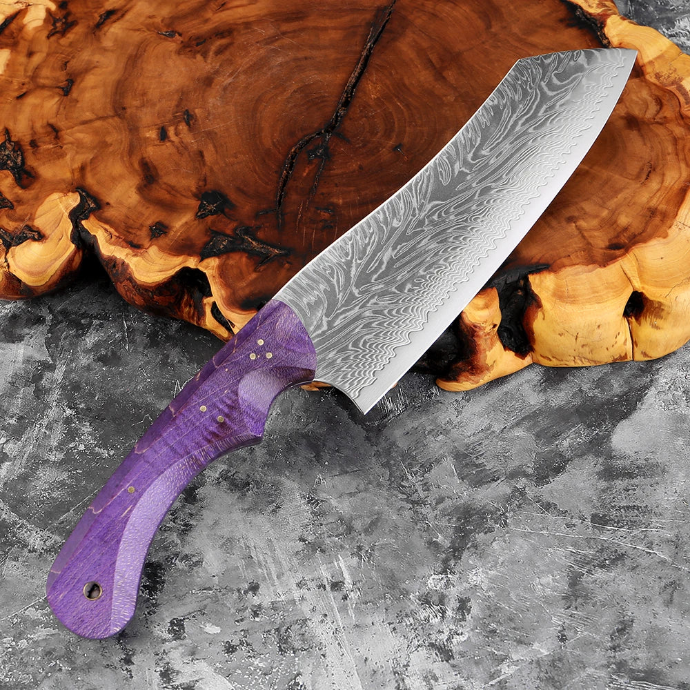 XITUO 7-Inch Damascus Santoku Knife – Purple Wood Handle Santoku Kitchen Knife Axl