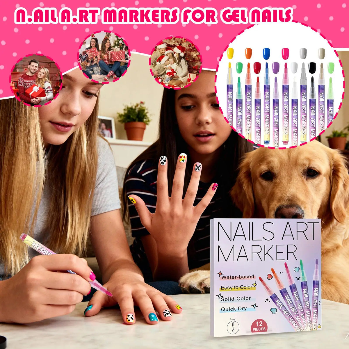 12-Piece 3D Nail Art Pens – Waterproof Nail Markers Set Nail Art Pen Set Axl