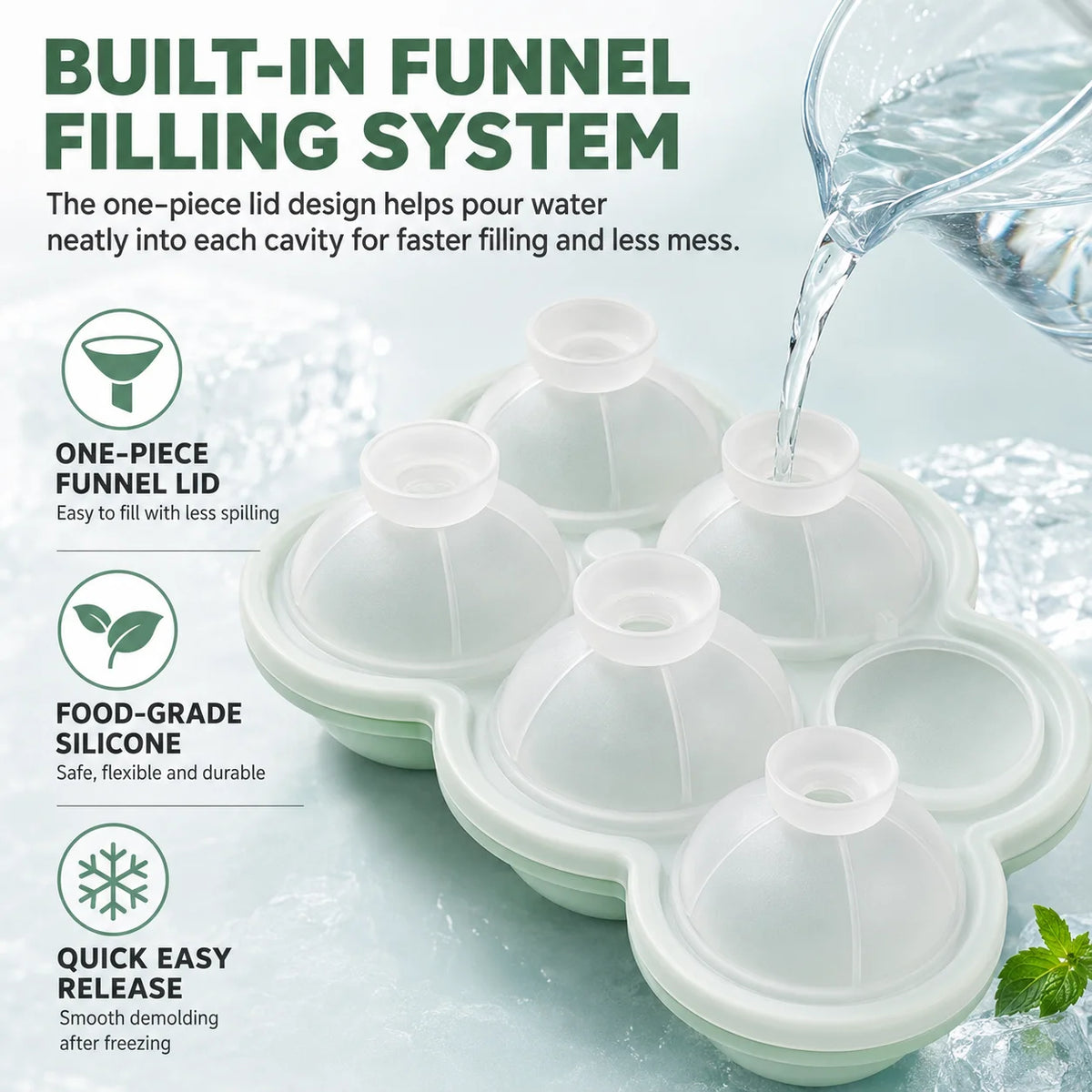 6-Sphere Silicone Ice Ball Maker Tray with Funnel Lid | Bar Silicone Ice Ball Tray Axl