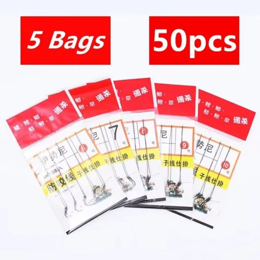 50-Piece Size 10 Steel Alloy Barbed Fishing Hooks – String Hook Set Fishing Hooks Set Axl