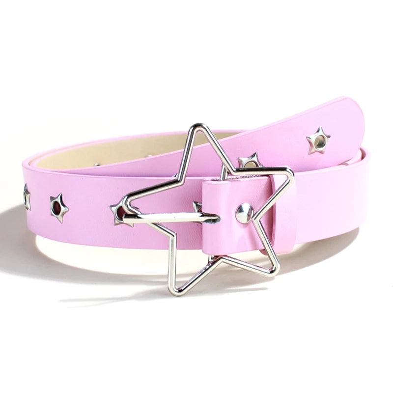 Women's Y2K Punk Rivet Belt – PU Leather Pin Buckle Waistband Punk Rivet Belt Axl Pink2