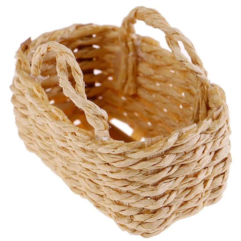 1/12 Dollhouse Miniature Hand-Woven Rattan Basket Decor Dollhouse Accessory Axl