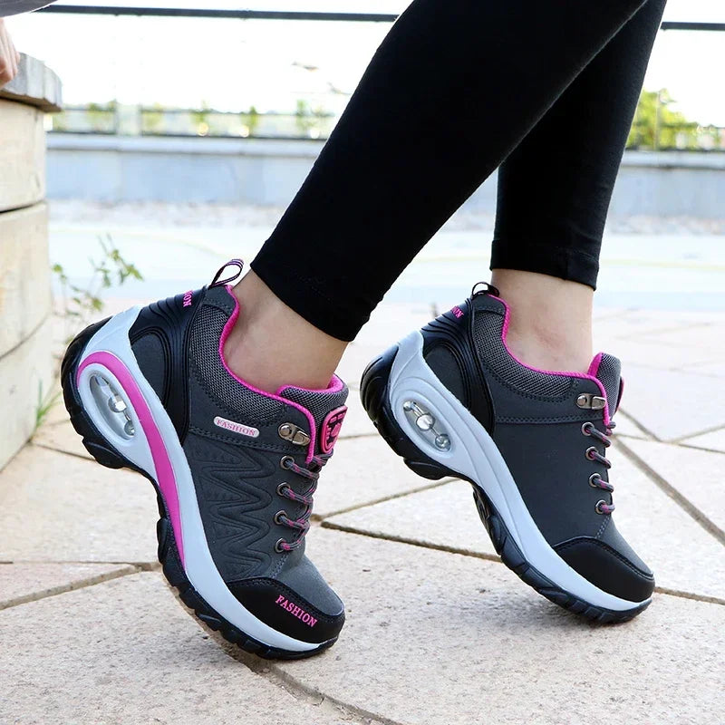 Women's Wedge Hiking Sneakers – Lace-Up Outdoor Training Shoes Wedge Training Sneakers Axl
