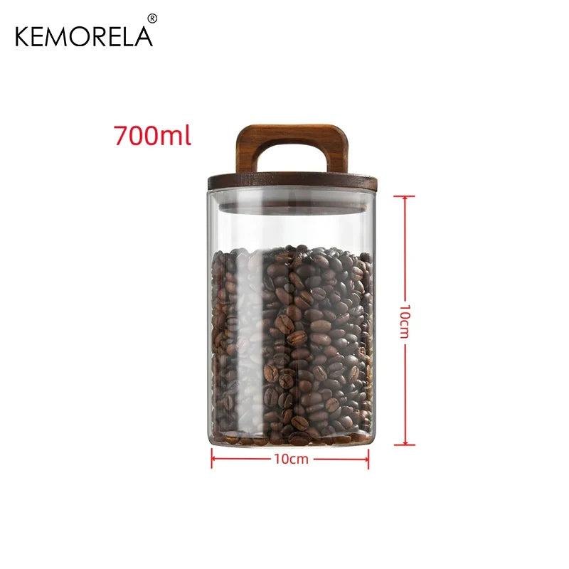 Glass Jar with Wood Lid – Airtight Canister for Coffee & Tea Glass Storage Canister Axl 700ml