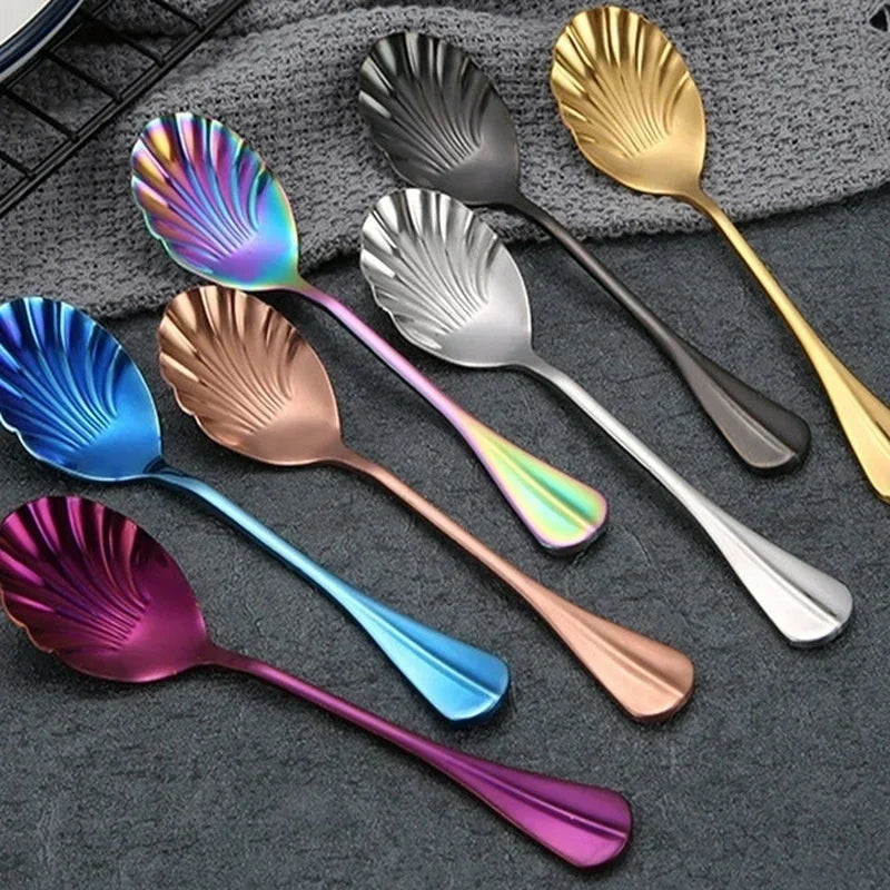 Shell Shape Stainless Steel Dessert Spoon – Rainbow Teaspoon Dessert Spoon Axl