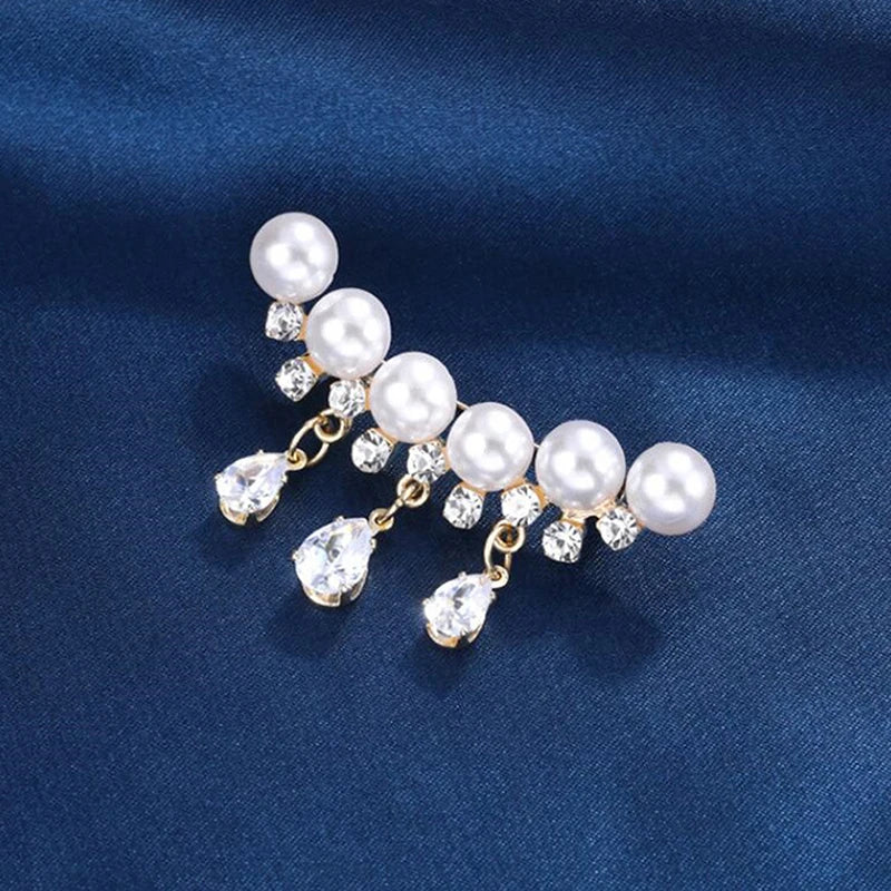 Elegant White Crystal Pearl Brooch | Gold Rhinestone Tassel Pin Brooch Pin Axl