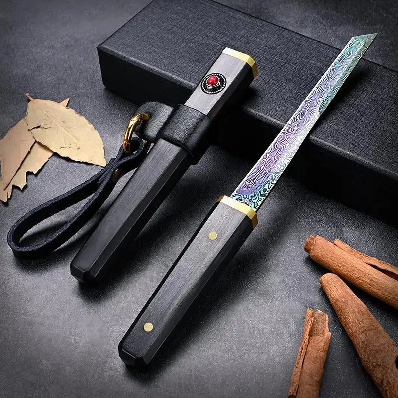 PLYS Damascus Steel Outdoor Knife – Sharp Portable Fixed Blade Fixed Blade Knife Axl style B