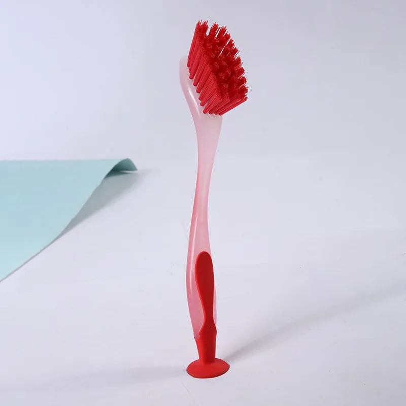Long Handle Kitchen Scrub Brush with Suction Cup Base Kitchen Scrub Brush Axl pink