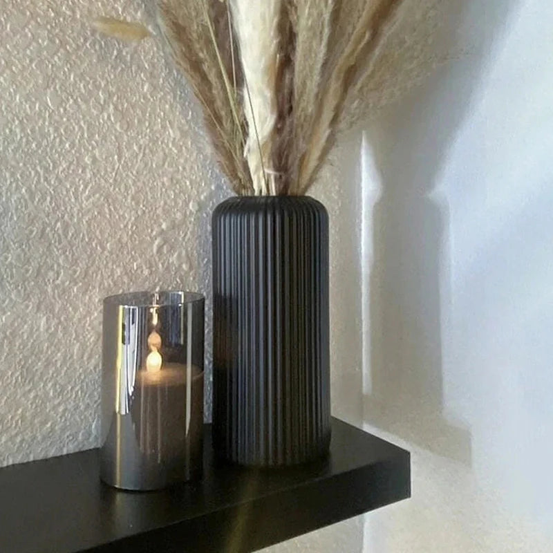 Striped Ceramic-Look Plastic Flower Vase – Minimalist Decor Decorative Vase Axl