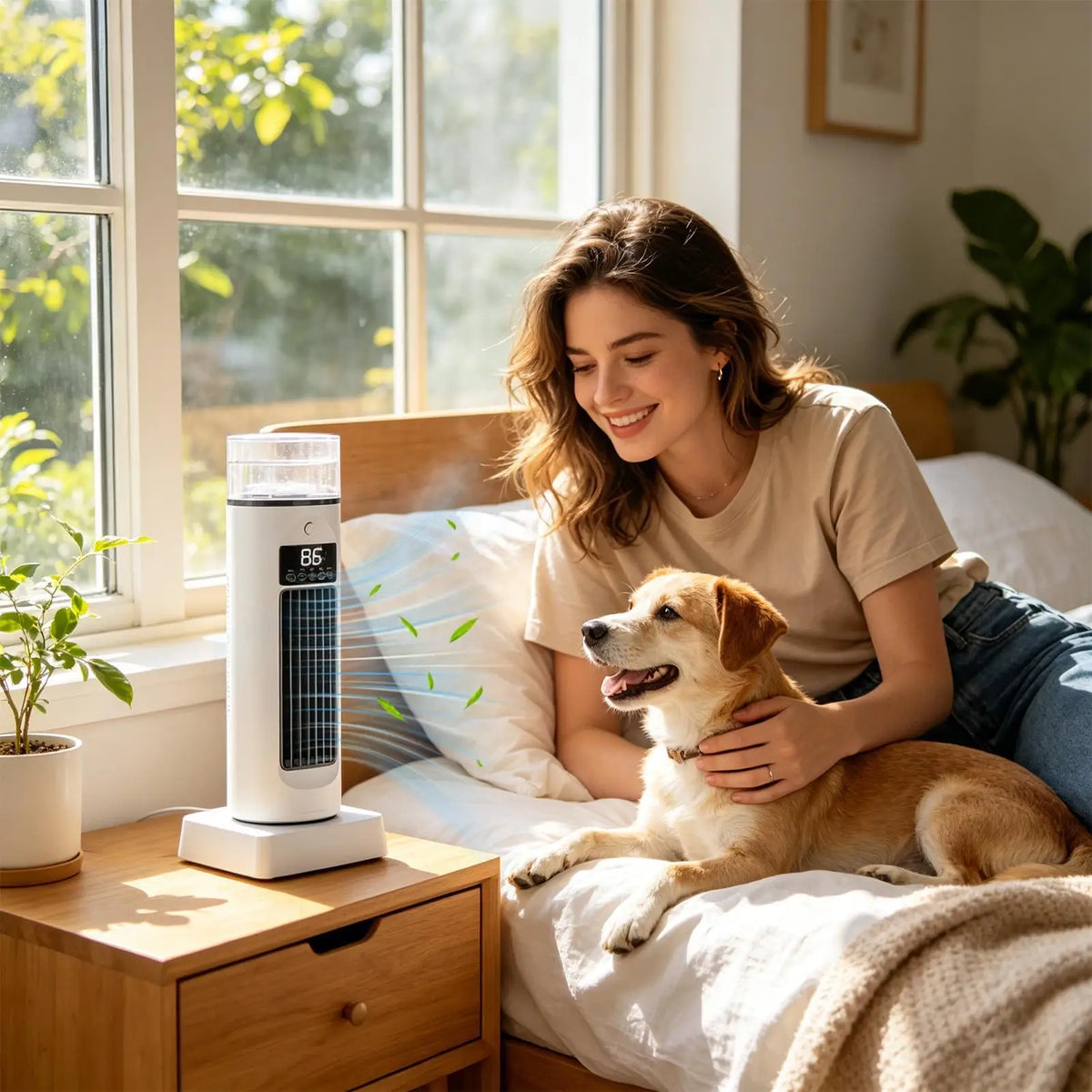 6-Speed Bladeless Tower Fan with Water Tank | 110° Oscillating Oscillating Tower Fan Axl