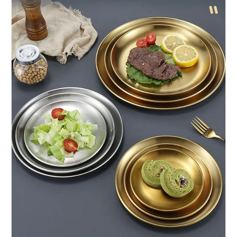 Korean Stainless Steel Round BBQ Plate & Dining Tray BBQ Grill Plate Axl
