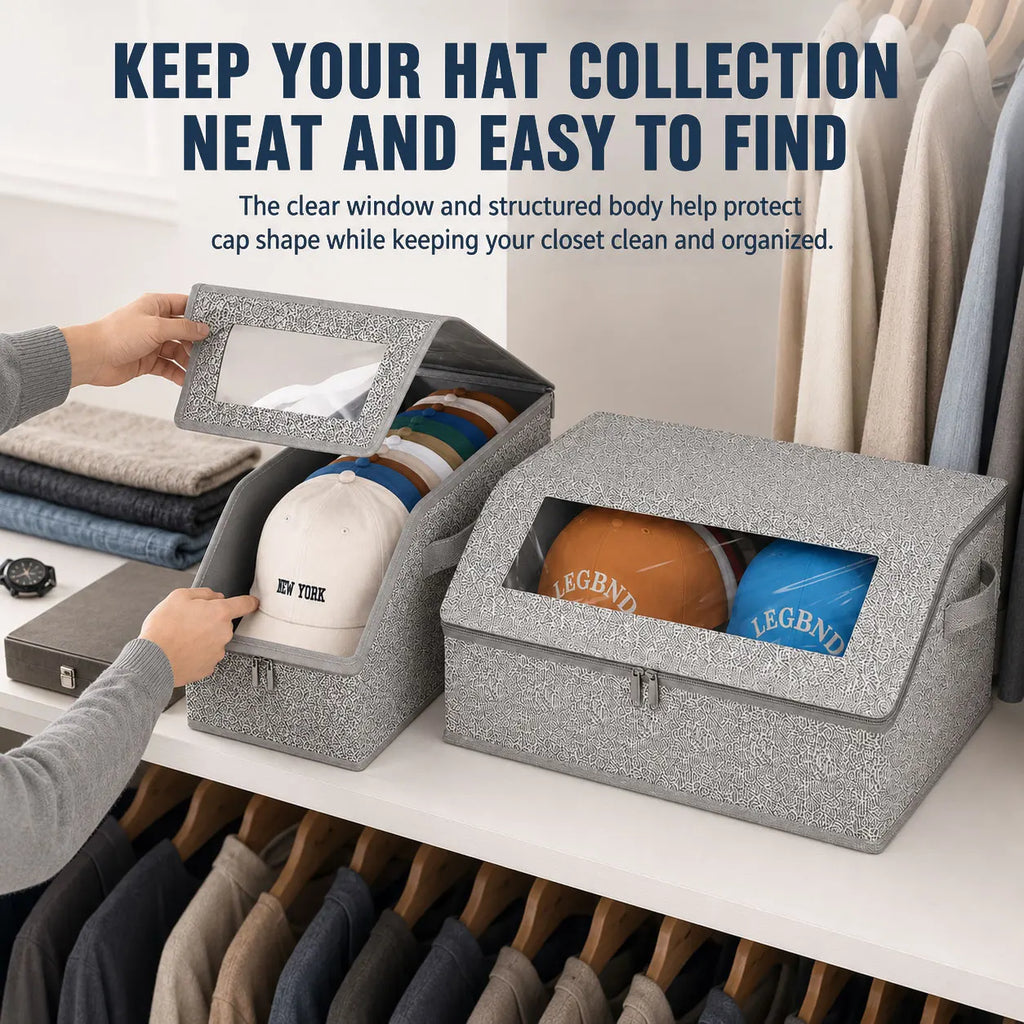 Hat Storage Box – Clear Window Organizer for 24 Baseball Caps Hat Storage Organizer Axl