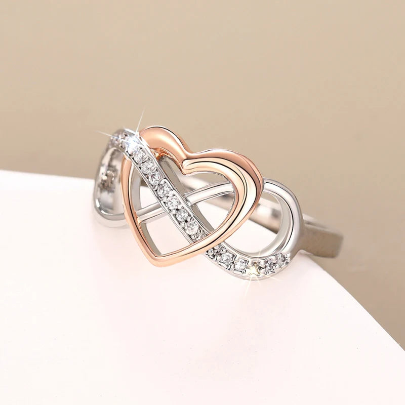 Huitan Two-Tone Women's Wedding Band Ring with Cubic Zirconia Wedding Band Ring Axl