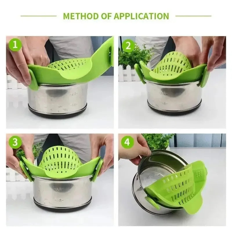 Silicone Clip-On Pot Strainer for Pasta, Veggies & Fruit Kitchen Strainer Axl
