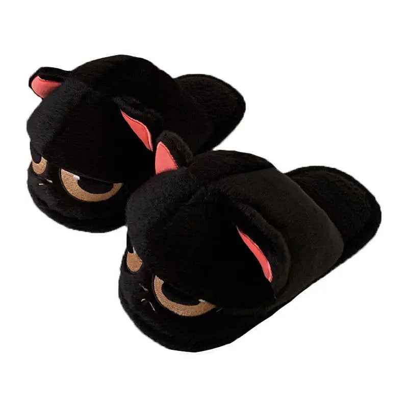 Lorilury Women's Fluffy Cat Slippers – Plush Faux Fur Mules Novelty Plush Slippers Axl Black A-half wrap 36-37 China Mainland