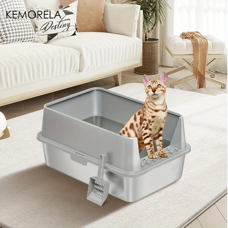 KEMORELA XL Stainless Steel Cat Litter Box with Lid & Scoop Cat Litter Box Axl
