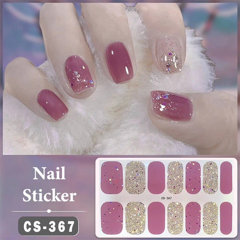 Waterproof Full Cover Nail Wraps – No-Lamp Nail Stickers 14pc Nail Art Wraps Axl CS367