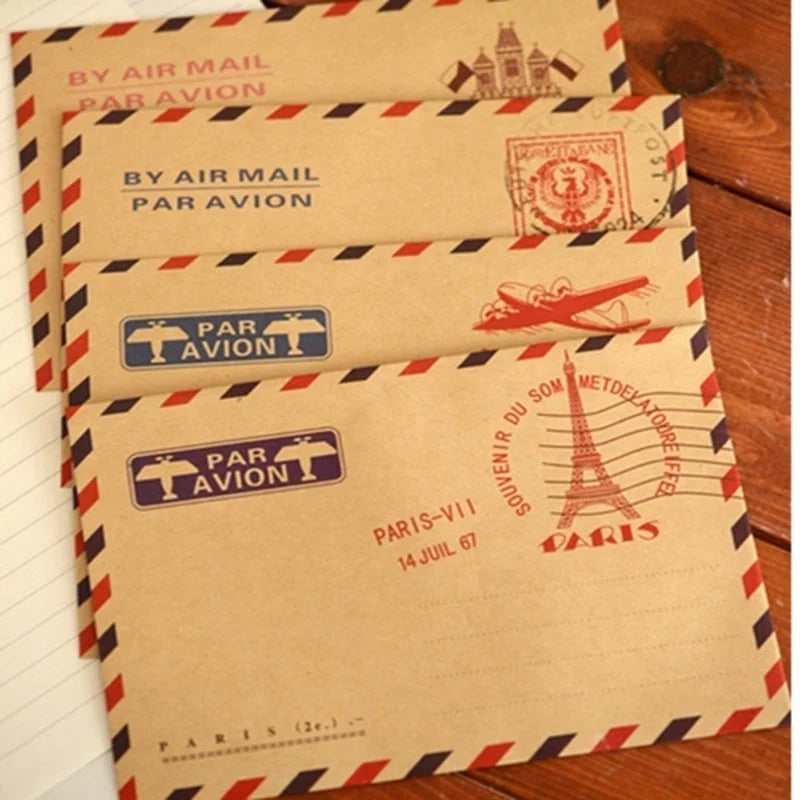 10-Pack Retro Kraft Mini Envelopes – Vintage Airmail Style Kraft Mini Envelopes Axl