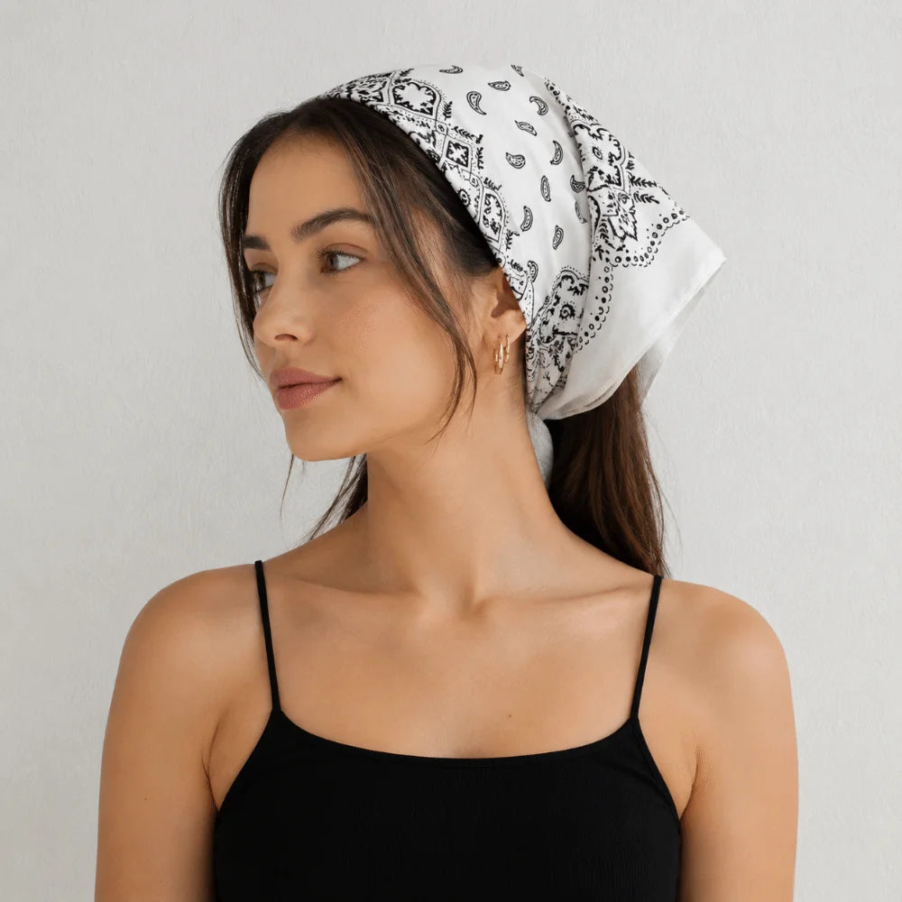 Y2K Cashew Flower Print Square Scarf – Hair Headband Accessory Fashion Square Scarf Axl