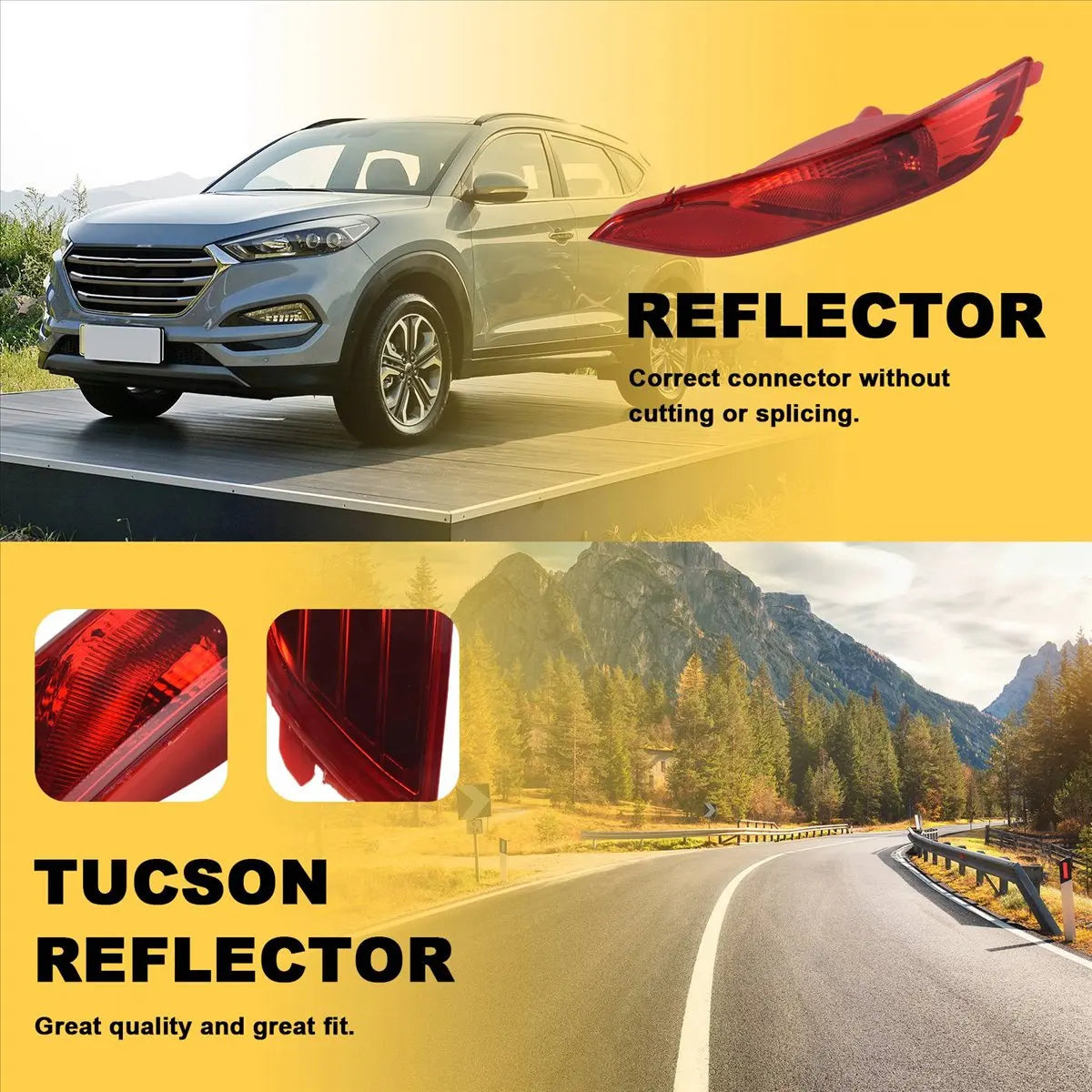 Hyundai Tucson 2015–2018 Rear Bumper Reflector Taillights Pair Rear Bumper Reflector Axl NONE